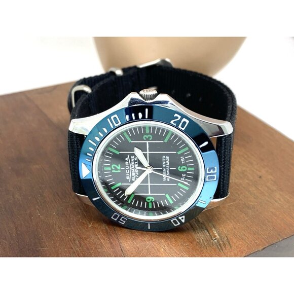 Sicura Submarine Men's Watch Vintage Swiss Manual Wind Black Dial 40mm Nylon - Picture 8 of 14